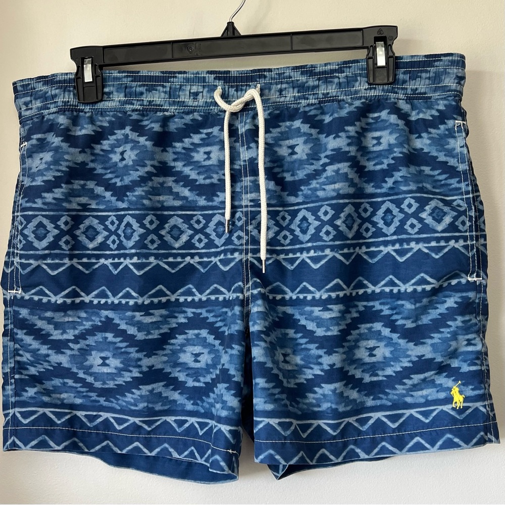Polo Ralph Lauren Traveler Swim Shorts Trunks Large Indigo Blue Geo Pony Preppy
